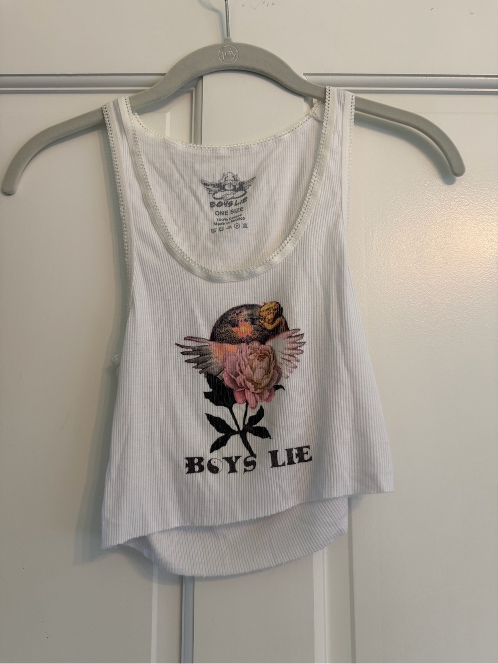 Boys Lie White Ribbed Tank with Floral Wing Graphic
